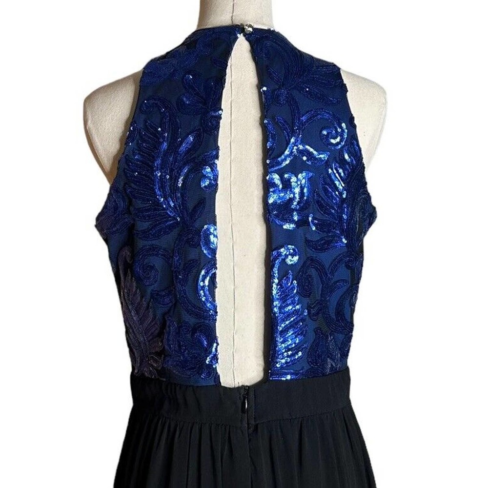 Vtg 90s Tawny Blue Sequin black Sheer Long Formal Cocktail Dress Sleeveless Sz L - Picture 6 of 11